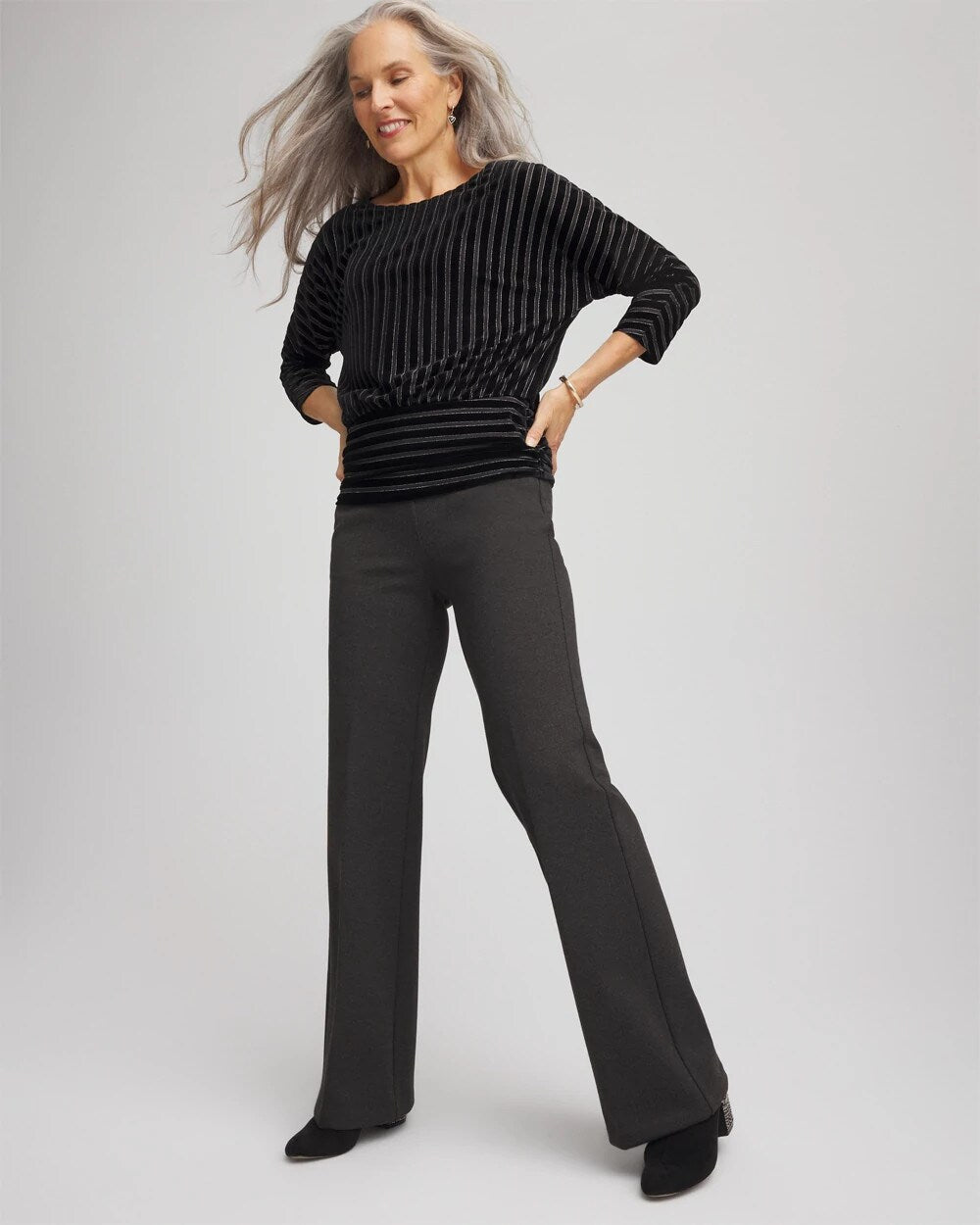 Chico's Juliet Wide Full-Length Ponte Pants GRAPHITE HEATHER GRAY