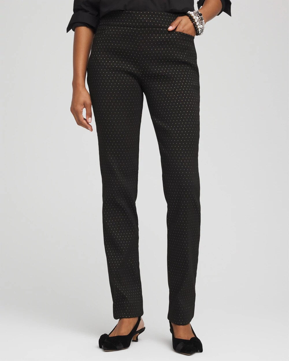Chico's Brigitte™ Slim Full-Length Jacquard Pants BLACK