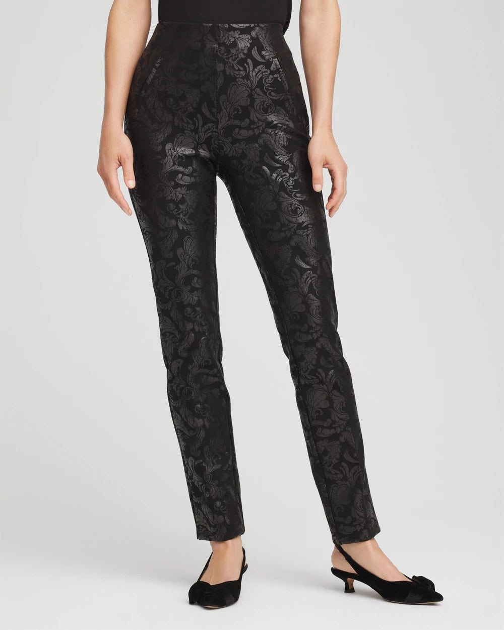 Chico's Juliet Foiled Slim Ponte Pants BLACK