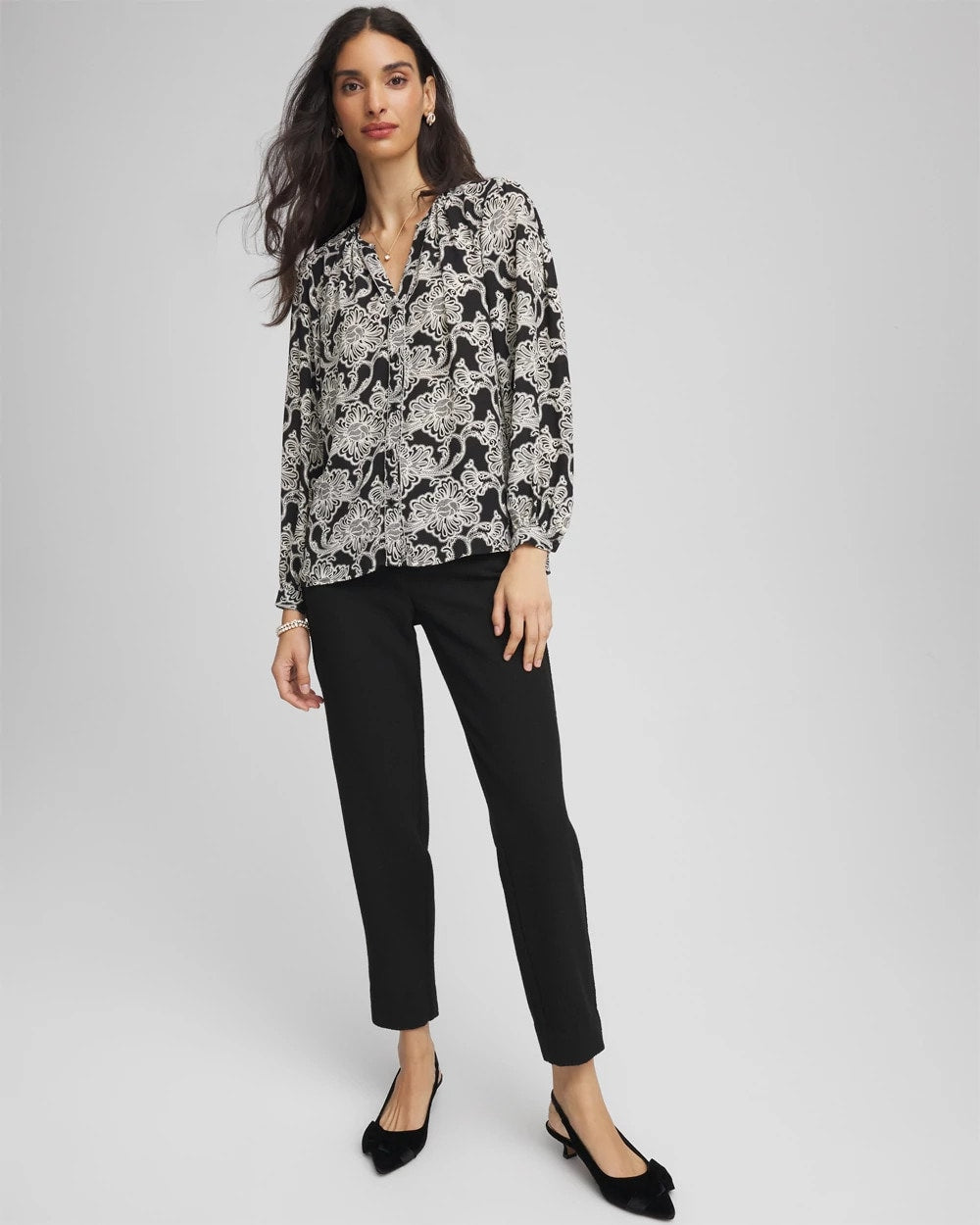 Chico's Matelassé Slim Tapered Ankle Pants BLACK
