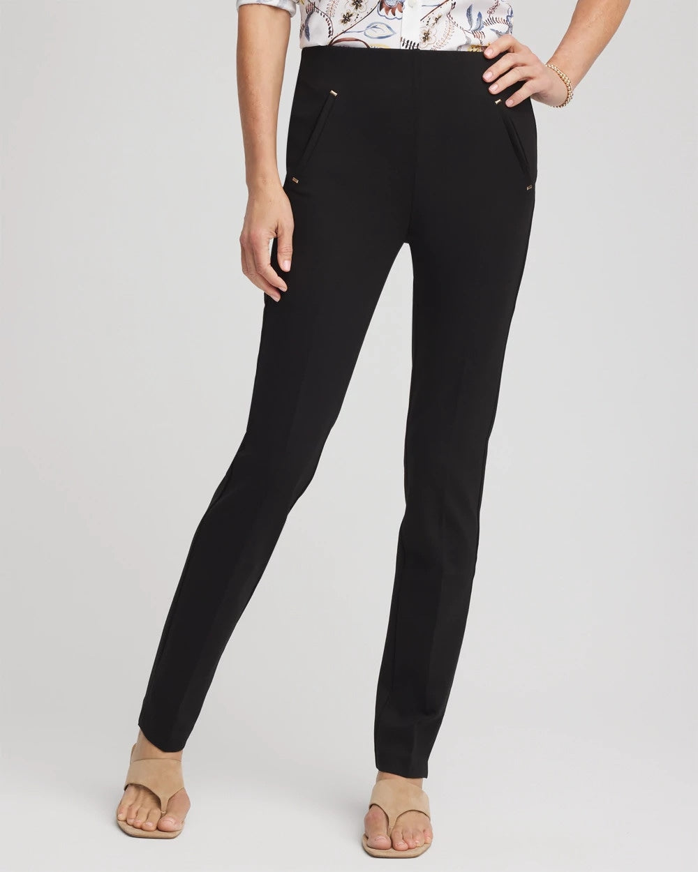 Chico's Juliet Slim Trim Detail Pants BLACK