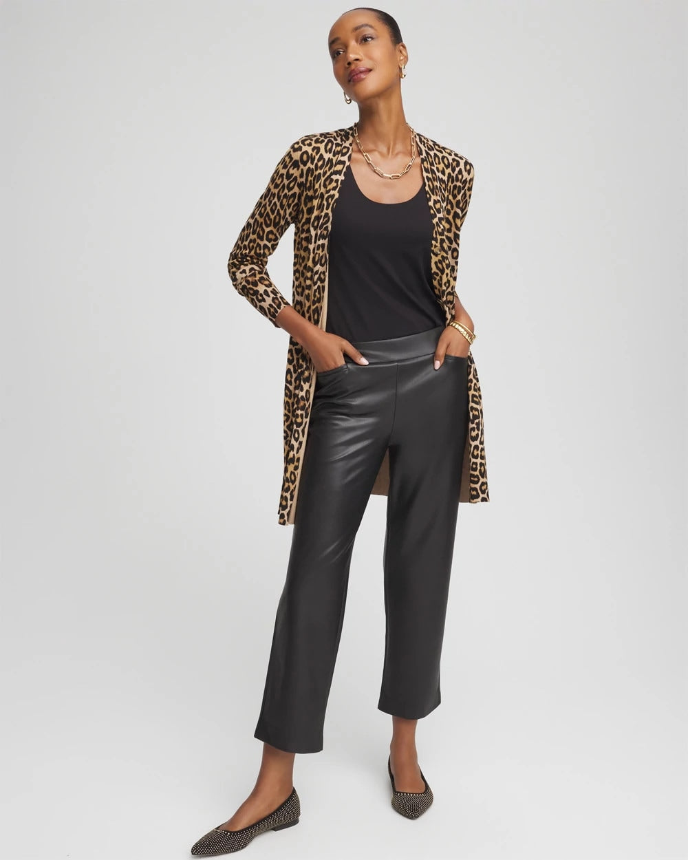 Chico's Faux Leather Brigitte™ Pull-On Cropped Pants BLACK