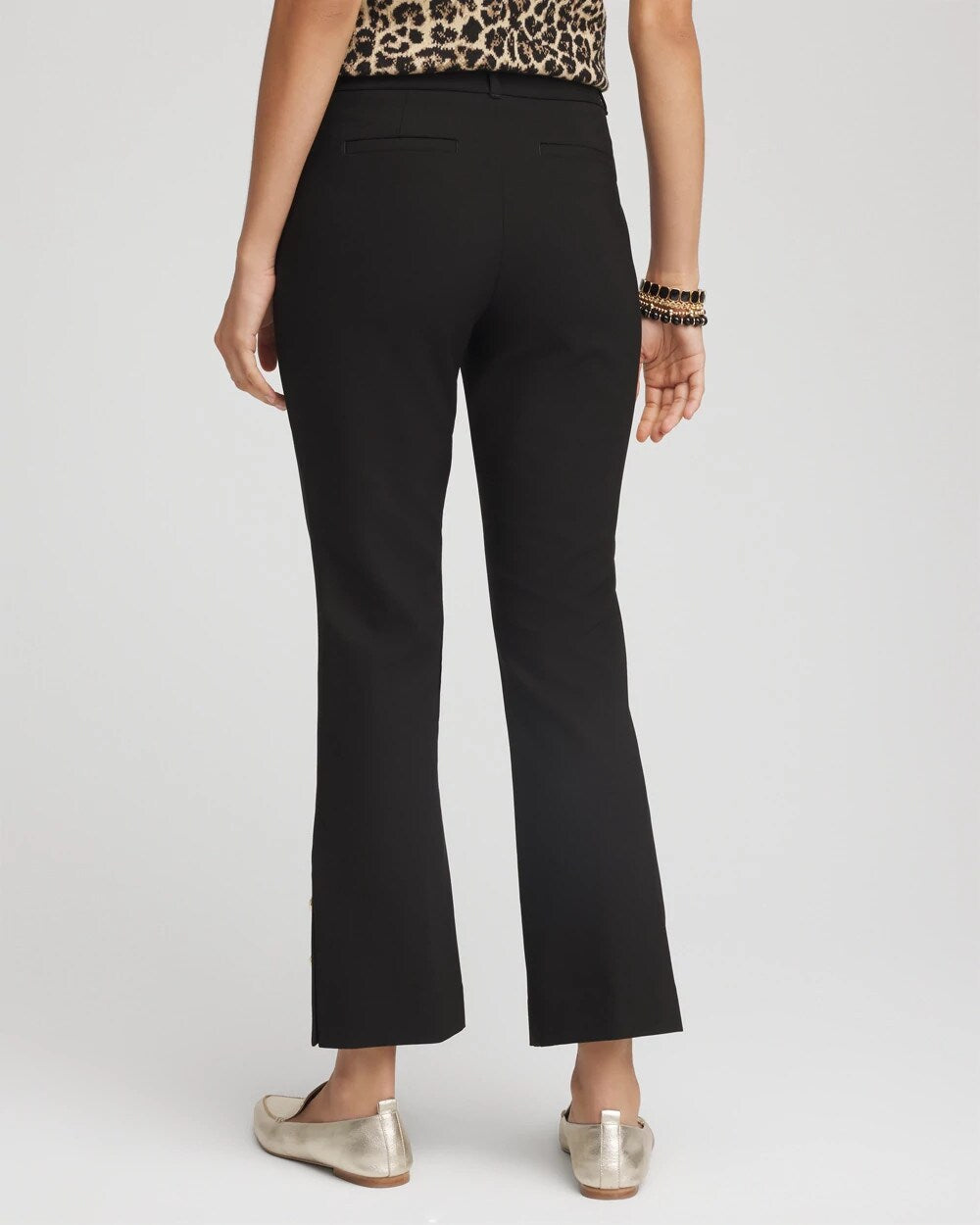 Chico's Bi-Stretch Flared Button-Hem Cropped Pants BLACK