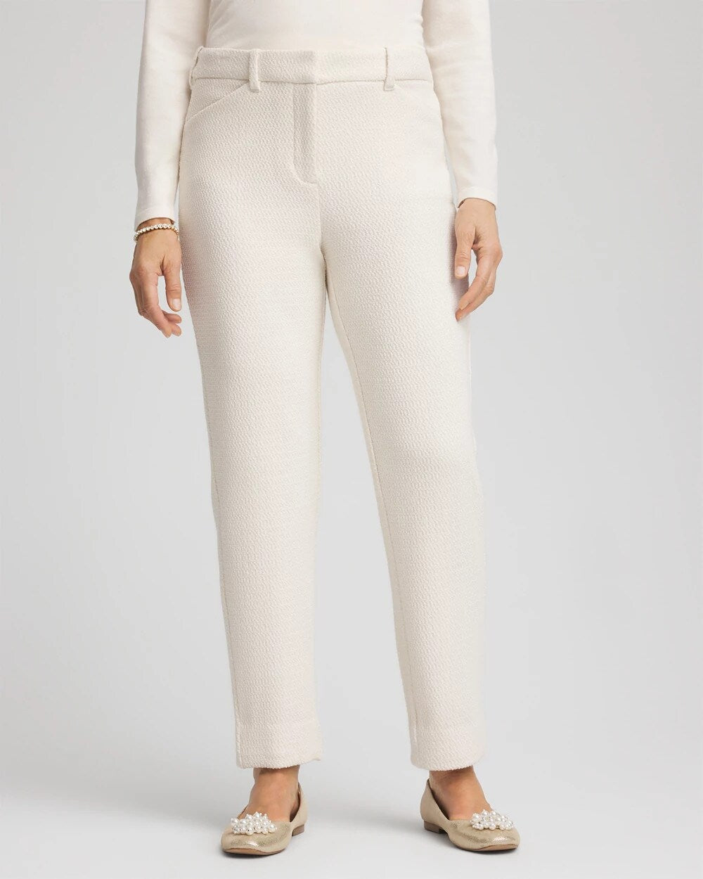 Chico's Matelassé Slim Tapered Ankle Pants ENGLISH CREAM