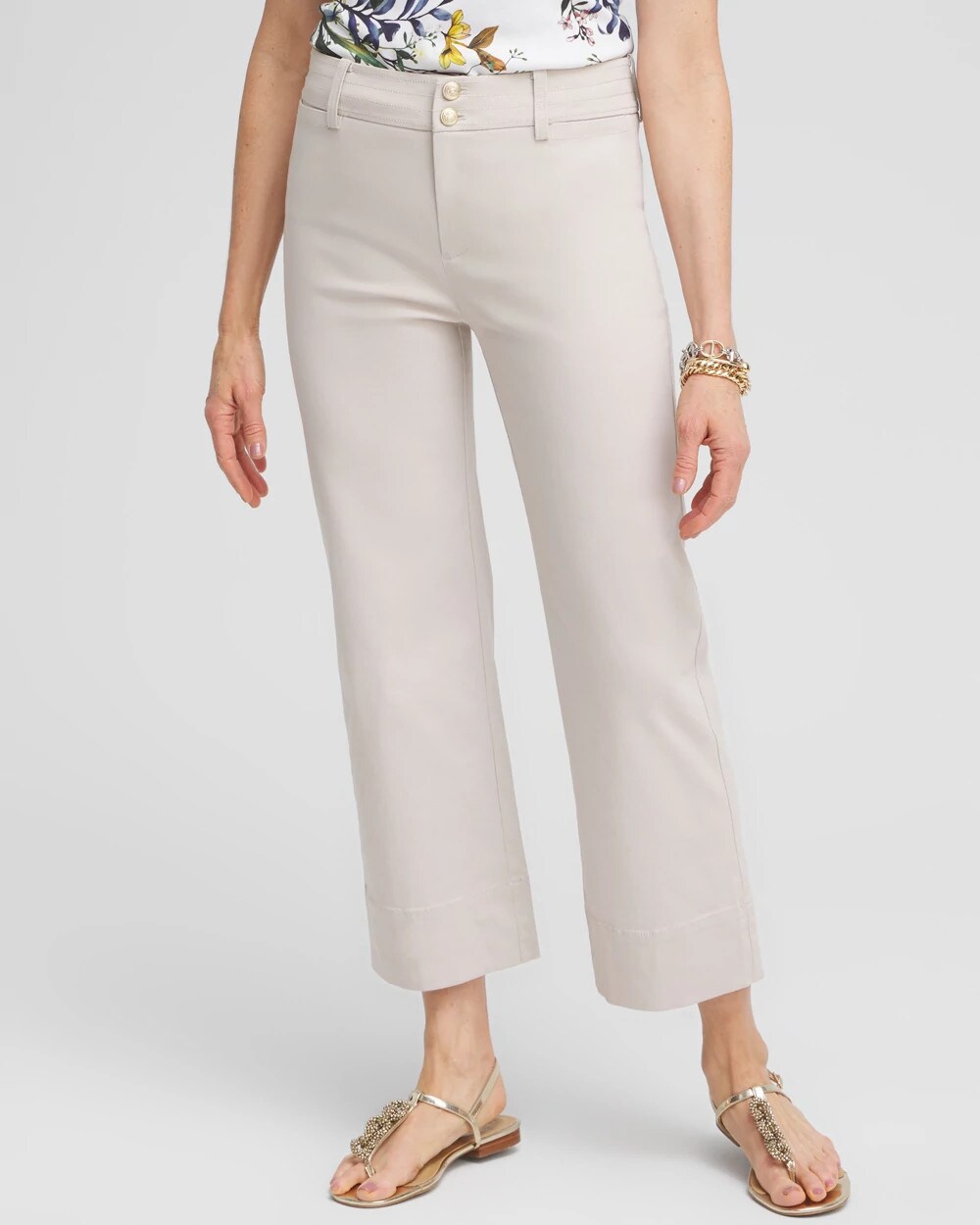 Chico's Trapunto Straight Leg Cropped Pants SMOKEY TAUPE