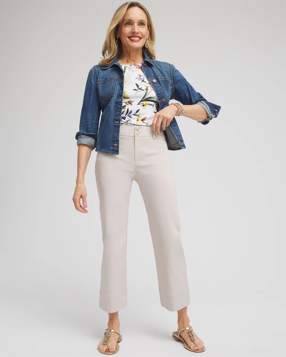 Chico's Trapunto Straight Leg Cropped Pants SMOKEY TAUPE