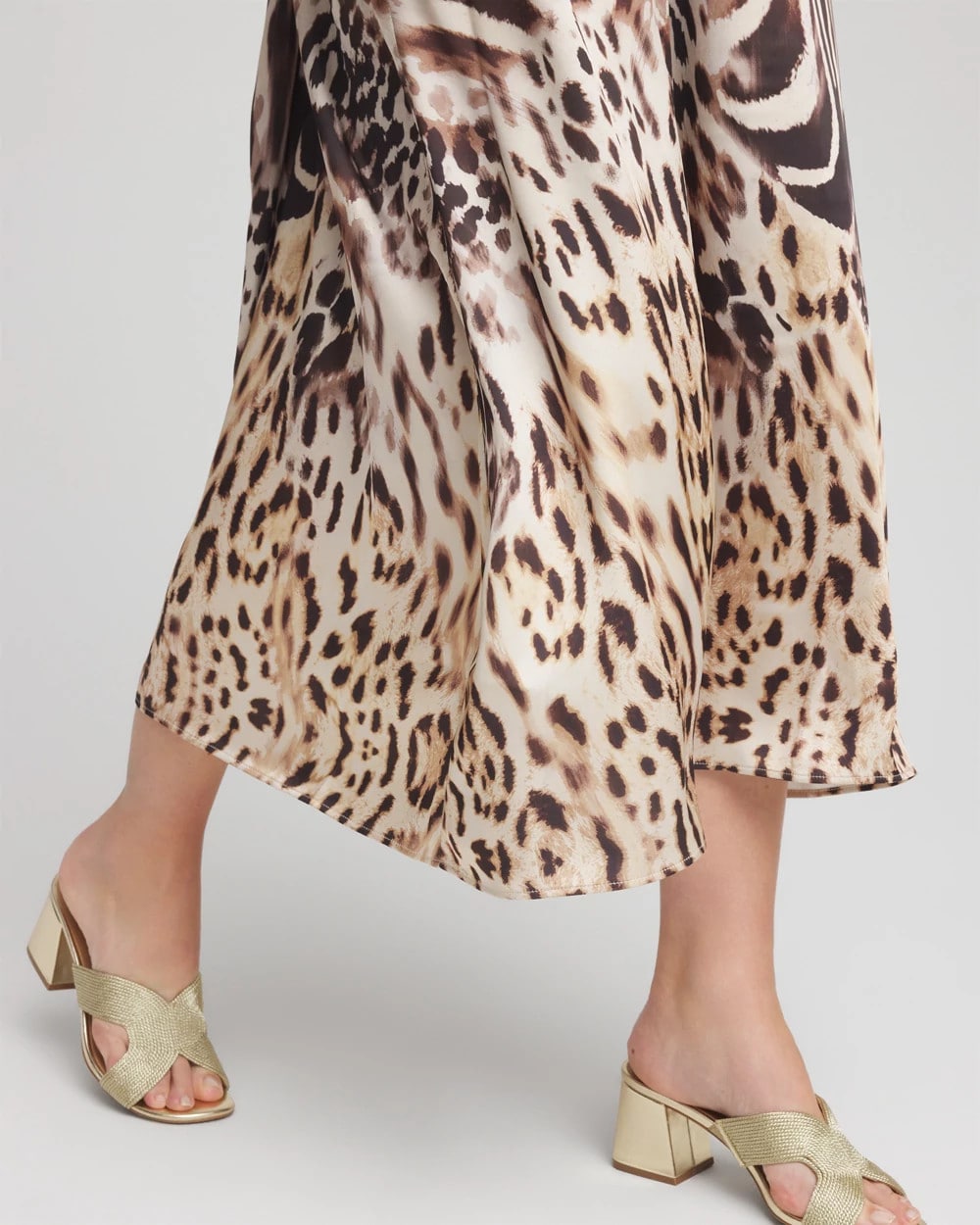 Chico's Animal Bengal Marks Faux Satin Skirt BLACK
