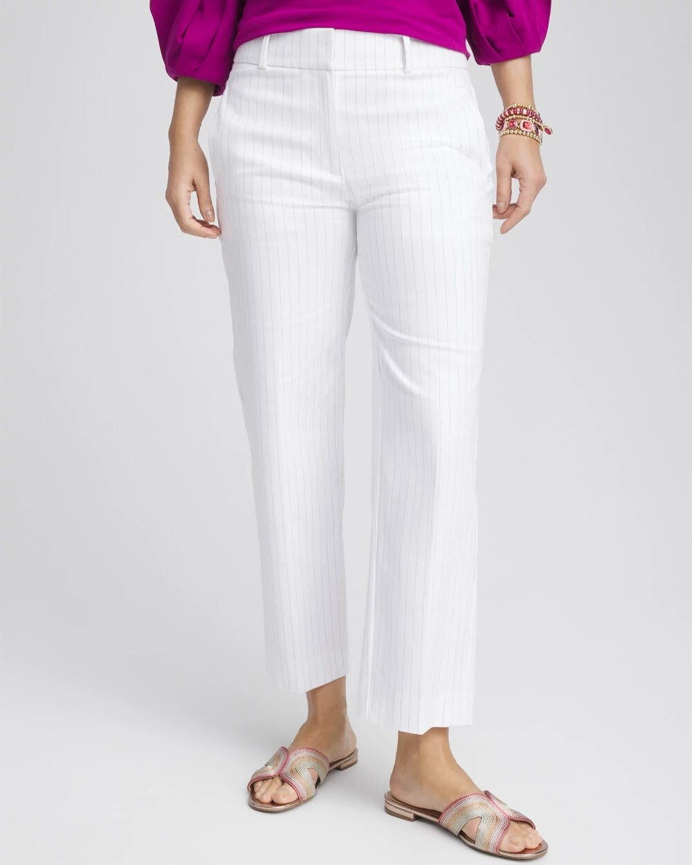 Chico's Striped Straight-Leg Cropped Pants ALABASTER