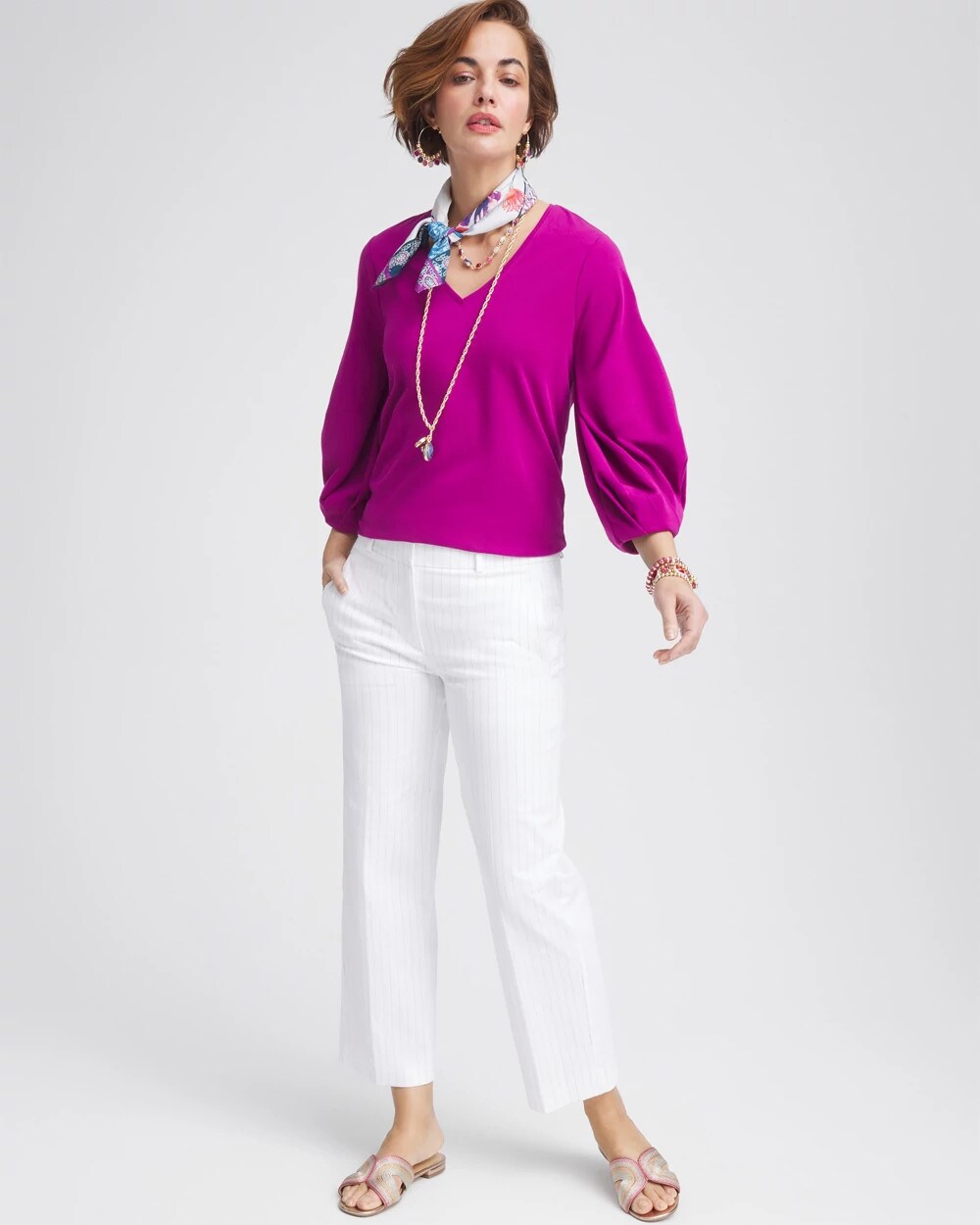 Chico's Striped Straight-Leg Cropped Pants ALABASTER