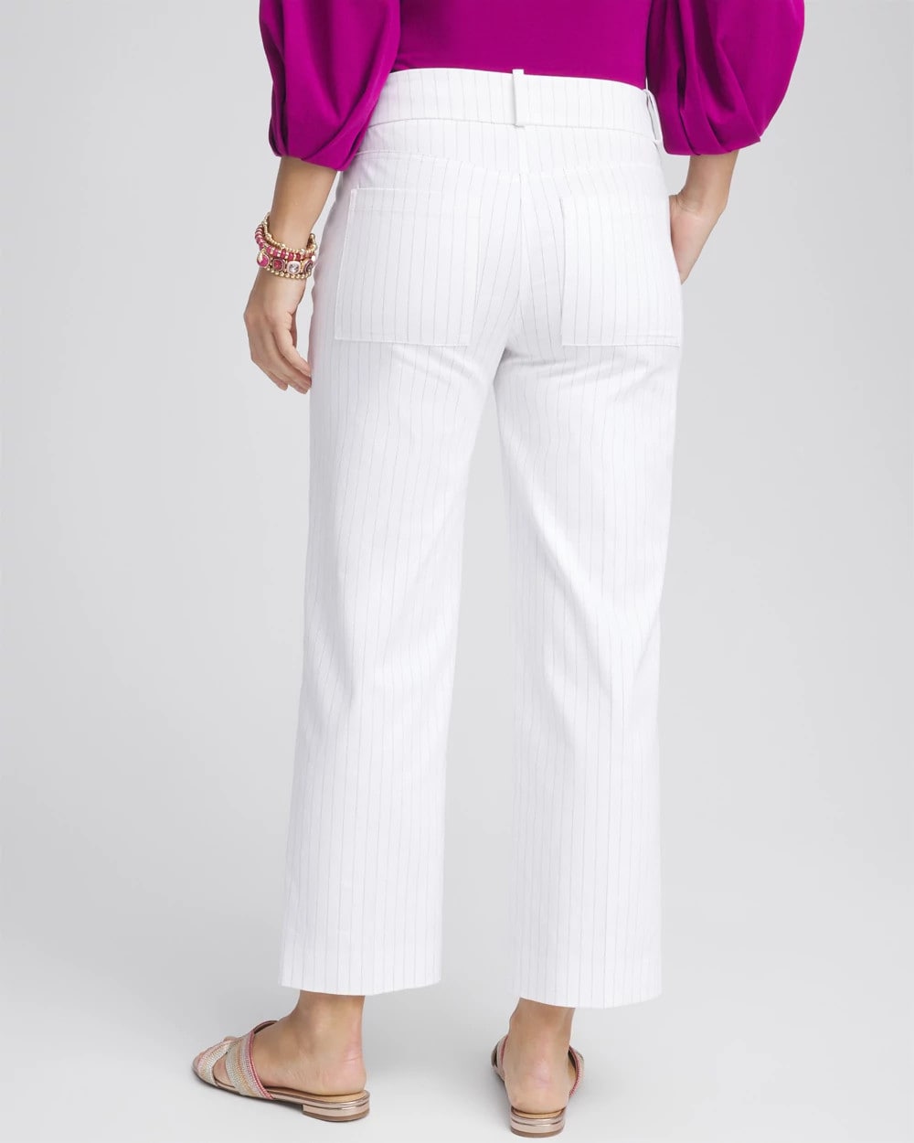 Chico's Striped Straight-Leg Cropped Pants ALABASTER