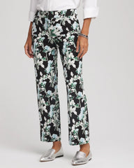 Chico's Floral Emme Straight Ankle Pants BLACK
