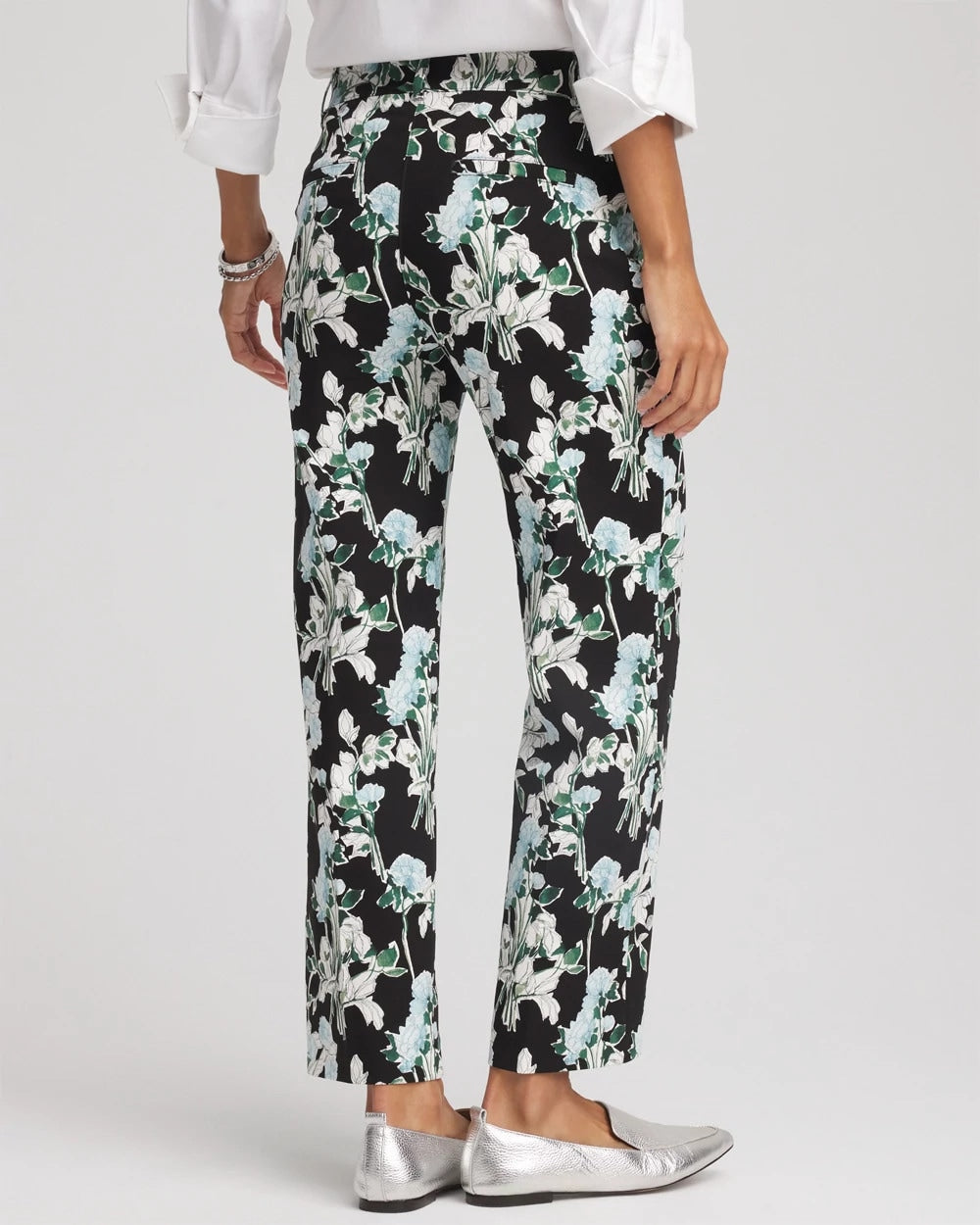 Chico's Floral Emme Straight Ankle Pants BLACK