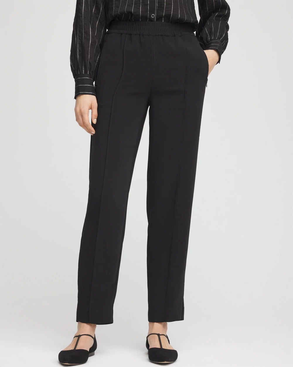Chico's Crepe Side-Zip Tapered Ankle Pants BLACK