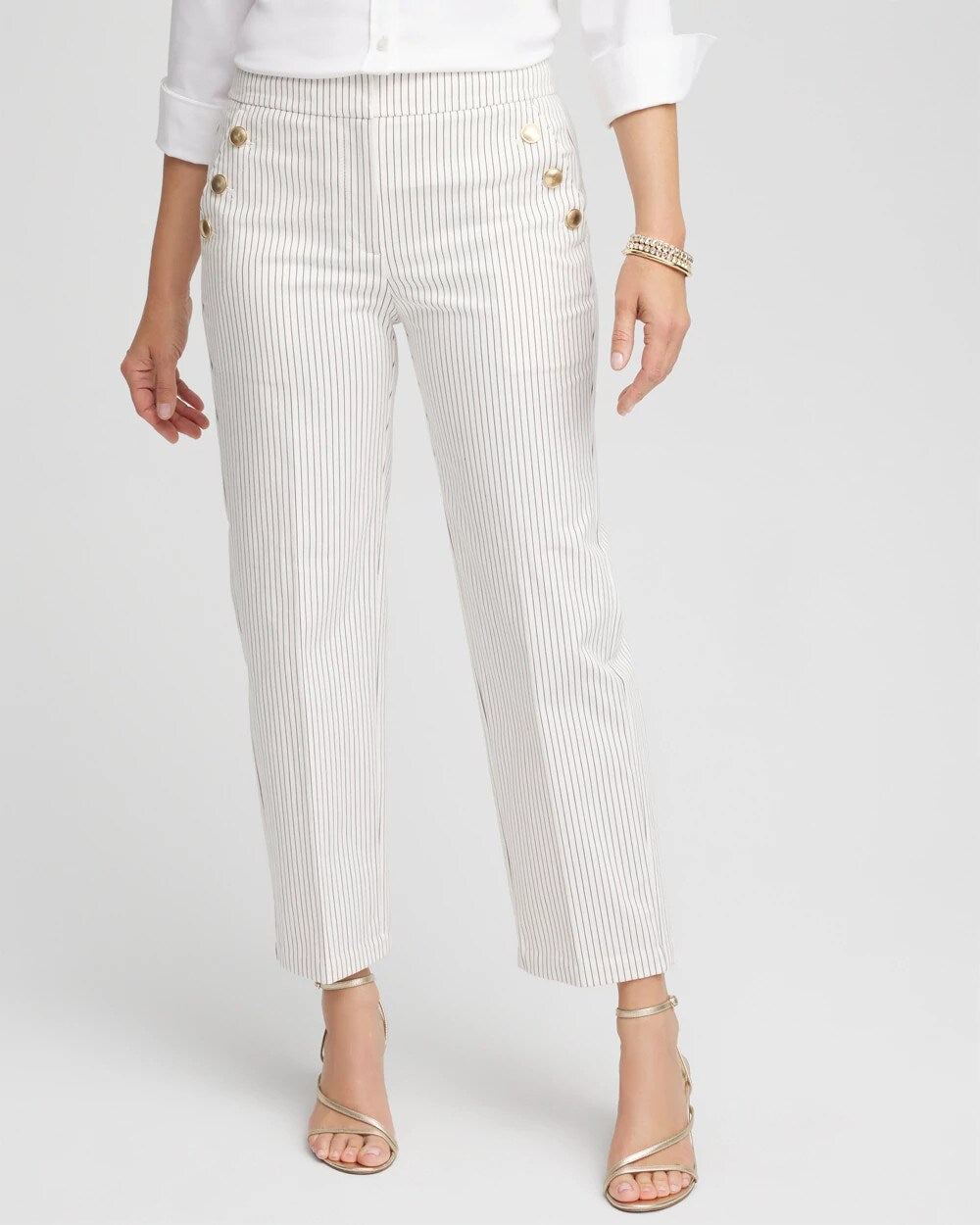 Chico's Emme Striped Sailor Straight Crops ECRU