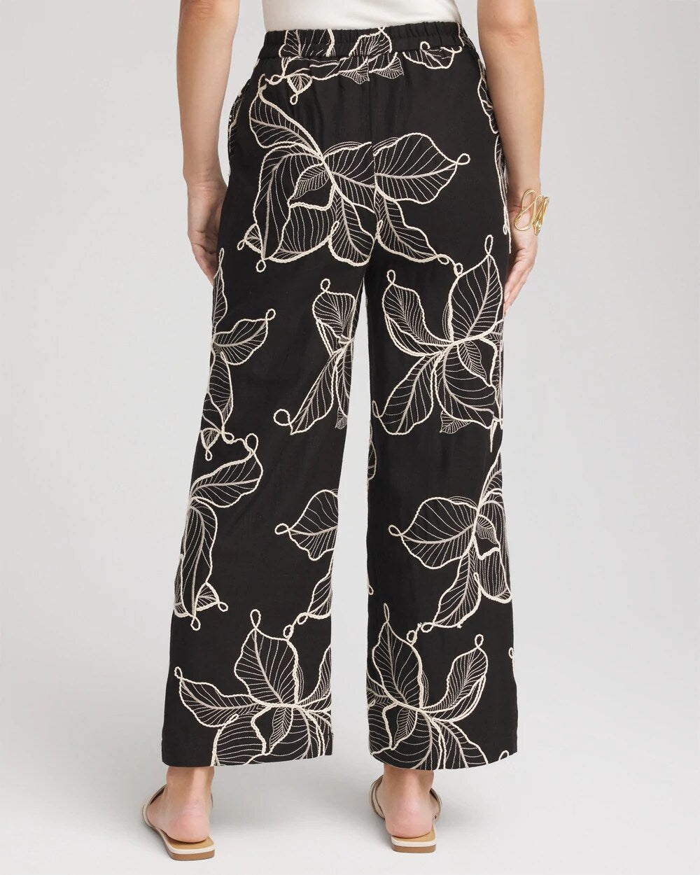 Chico's Embroidered Wide-Leg Cropped Pants BLACK