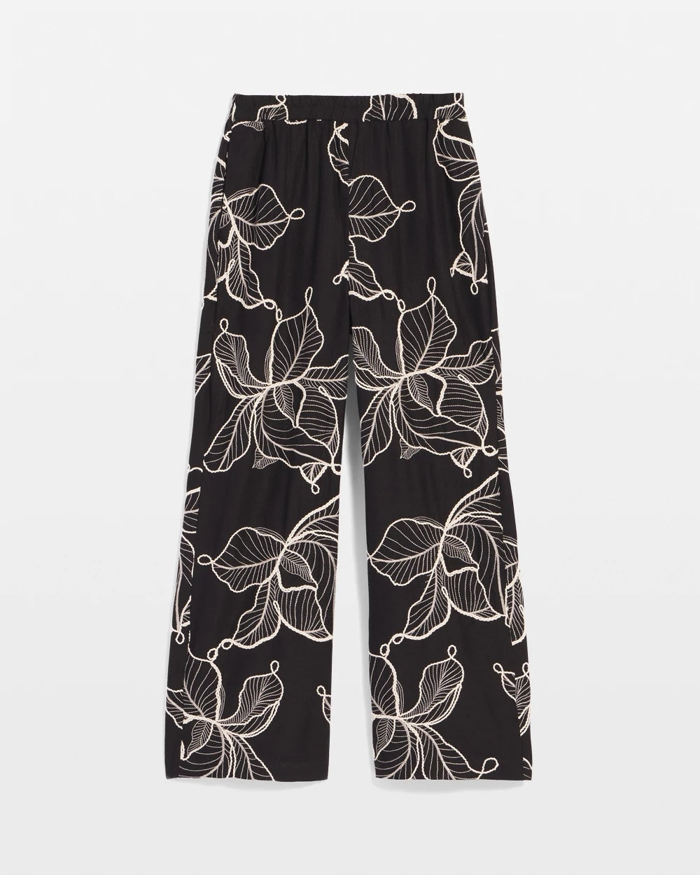Chico's Embroidered Wide-Leg Cropped Pants BLACK