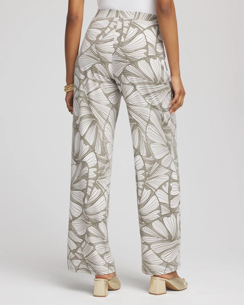 Chico's Travelers™ Abstract Leaf Print Knit Wide-Leg Pants DUSTY OLIVE