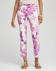 Chico's Brigitte™ Floral Pull-On Slim Cropped Pants PLUM SHADE