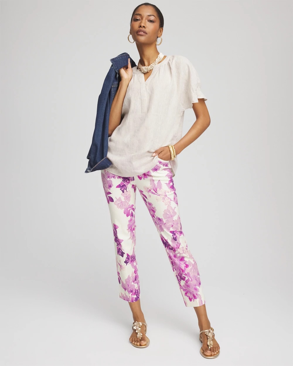 Chico's Brigitte™ Floral Pull-On Slim Cropped Pants PLUM SHADE