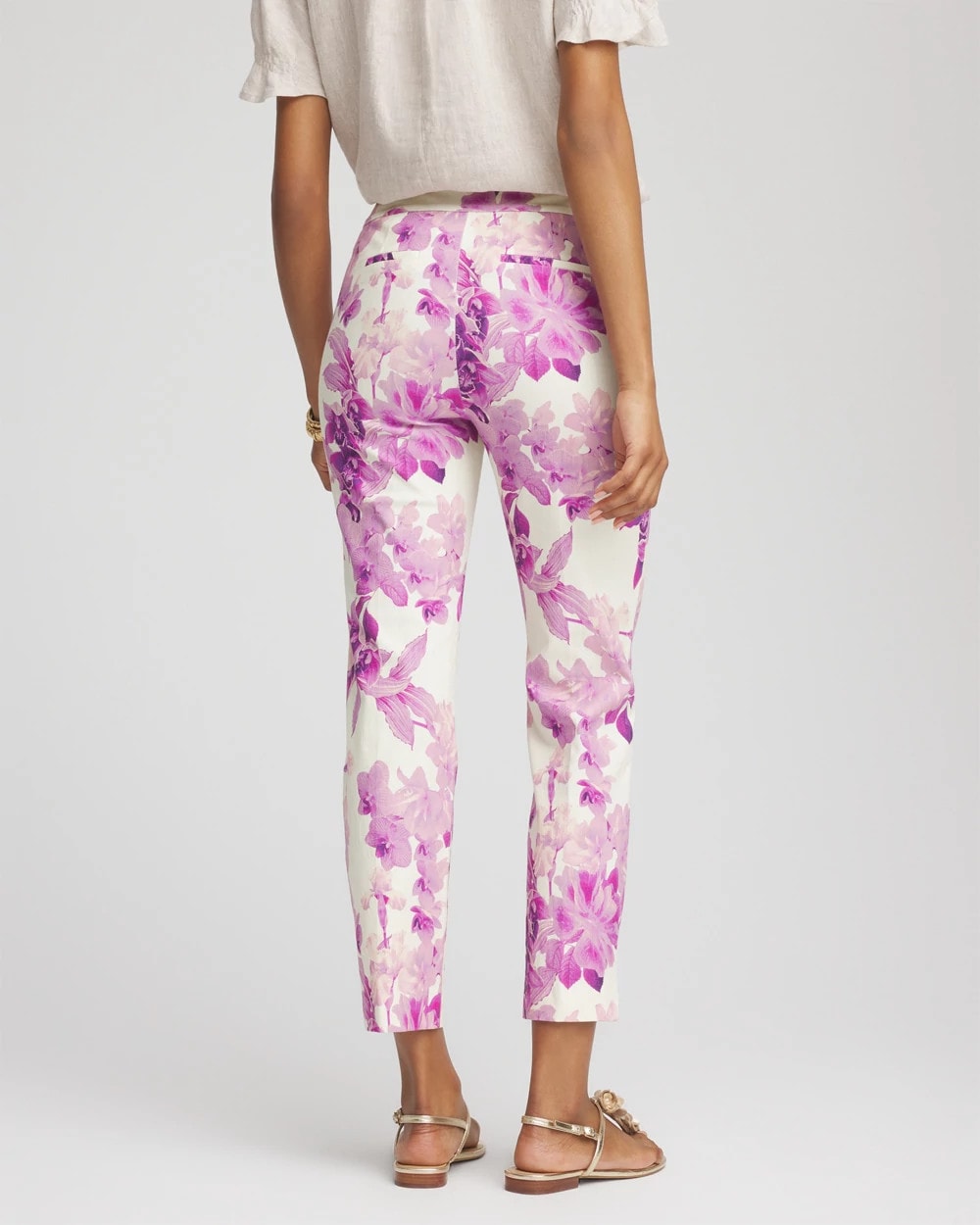 Chico's Brigitte™ Floral Pull-On Slim Cropped Pants PLUM SHADE