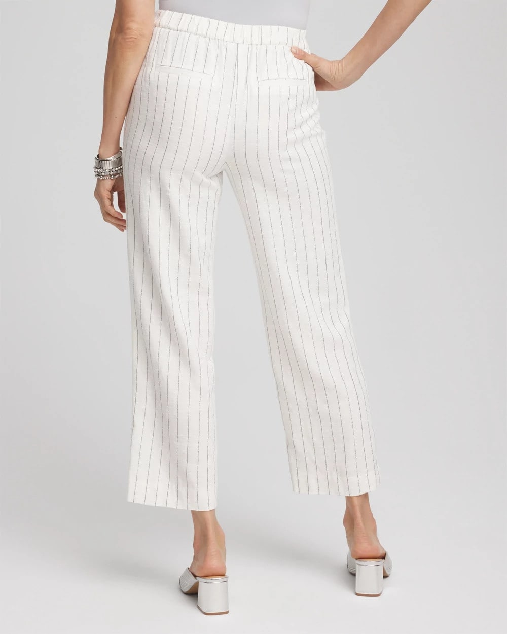 Chico's Metallic Striped Straight Cropped Pants ECRU