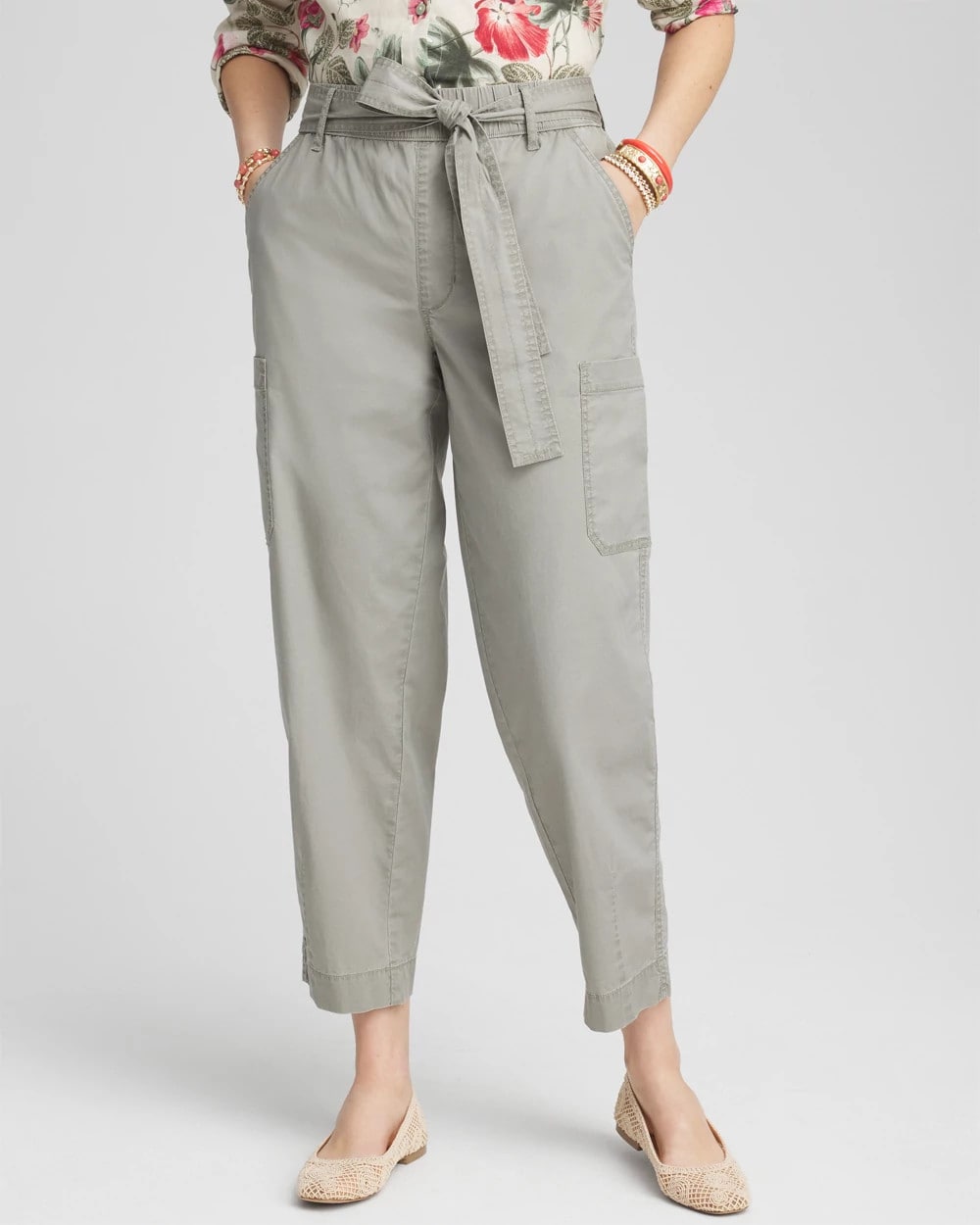 Chico's Poplin Pull-On Tapered-Leg Cropped Pants MISTY SAGE
