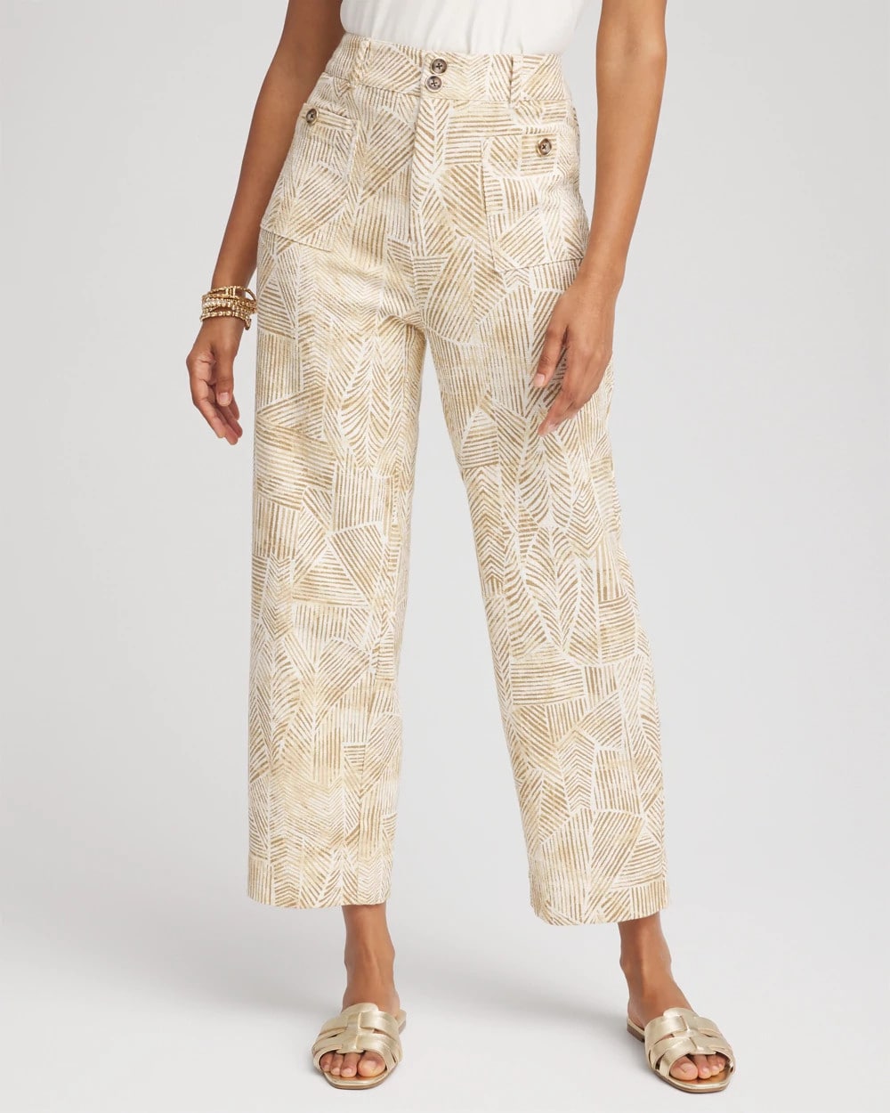 Chico's Printed Cropped Straight-Leg Pants ECRU