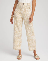 Chico's Printed Cropped Straight-Leg Pants ECRU