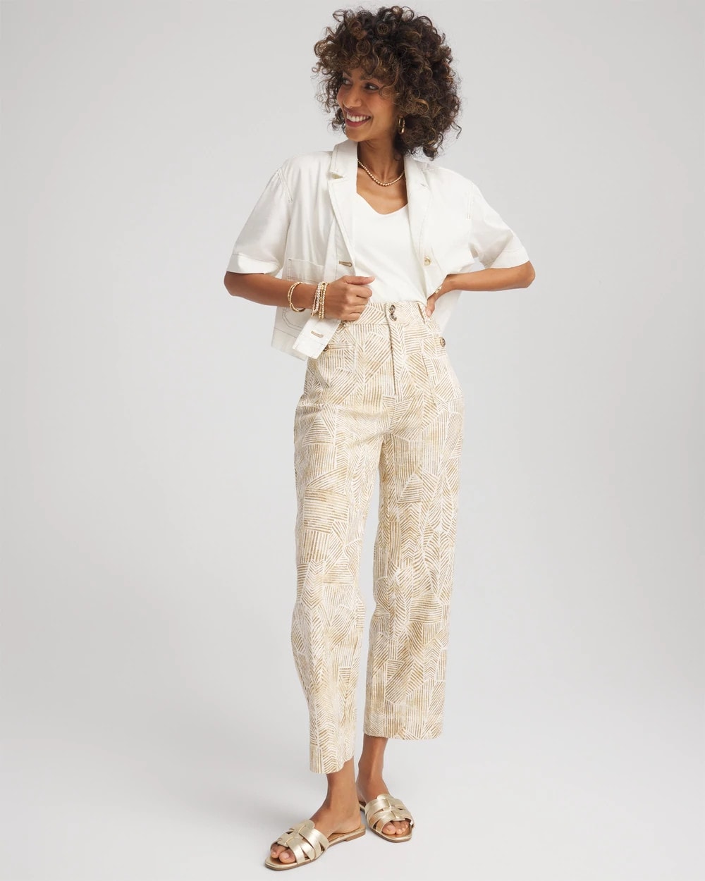 Chico's Printed Cropped Straight-Leg Pants ECRU