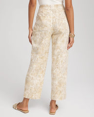 Chico's Printed Cropped Straight-Leg Pants ECRU