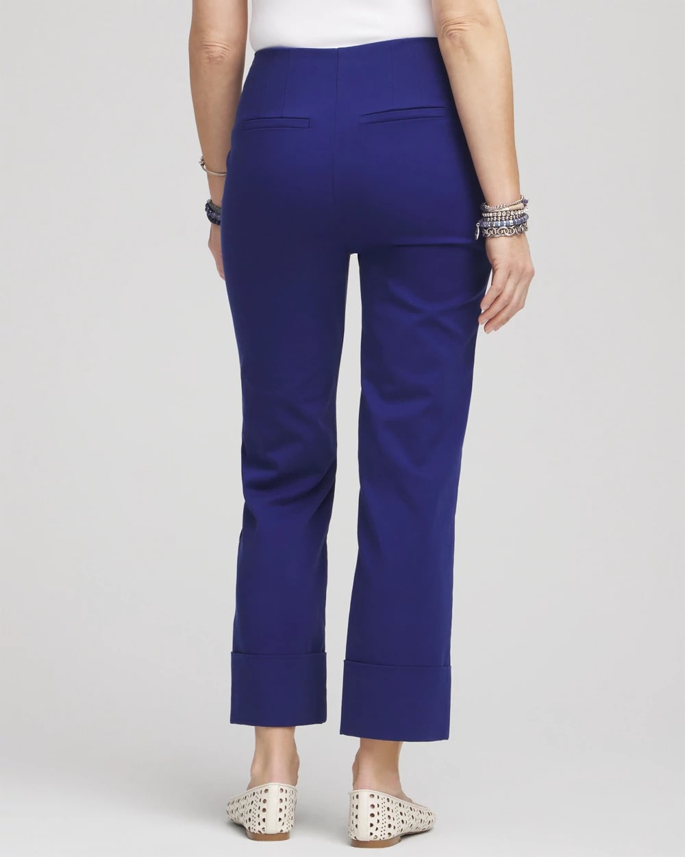 Chico's Stretch Sateen Cropped Pants BLUE CASA