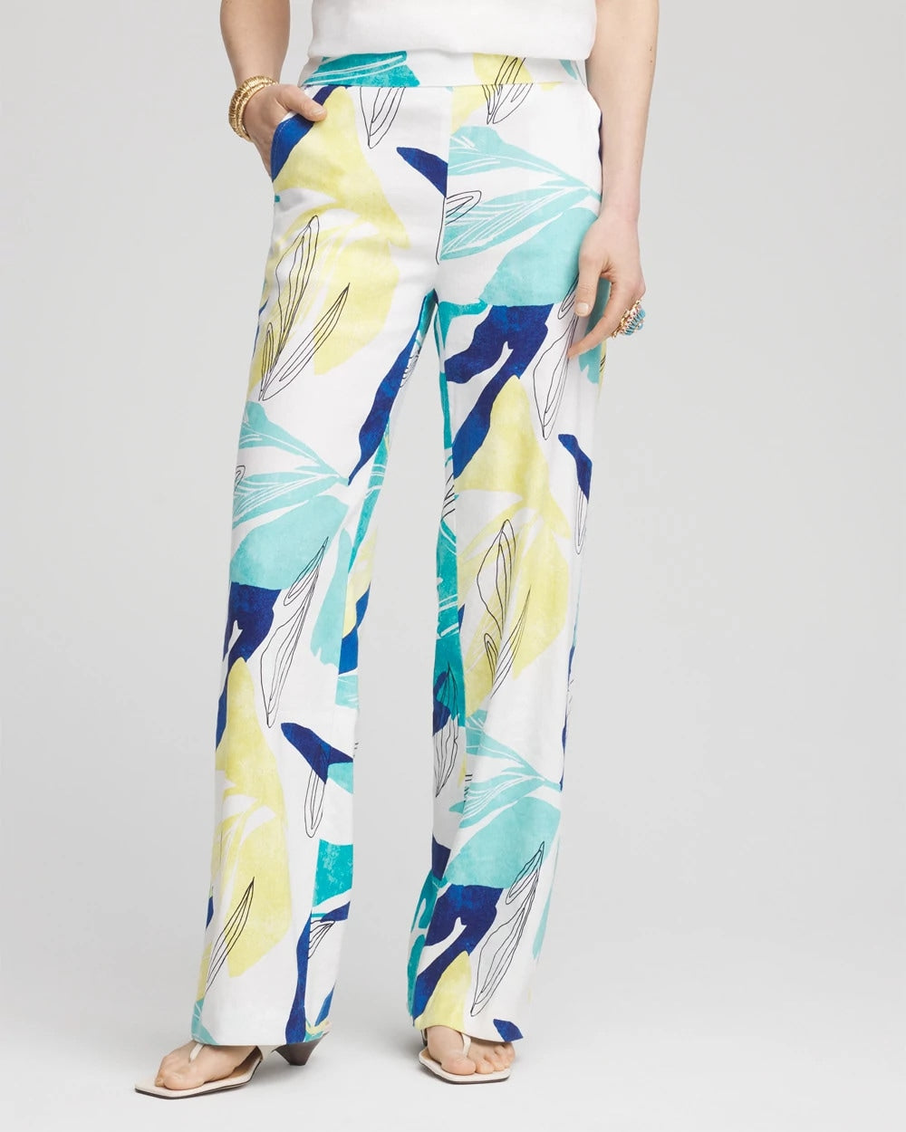 Chico's Tropical Linen Stretch Relaxed Pants ALABASTER