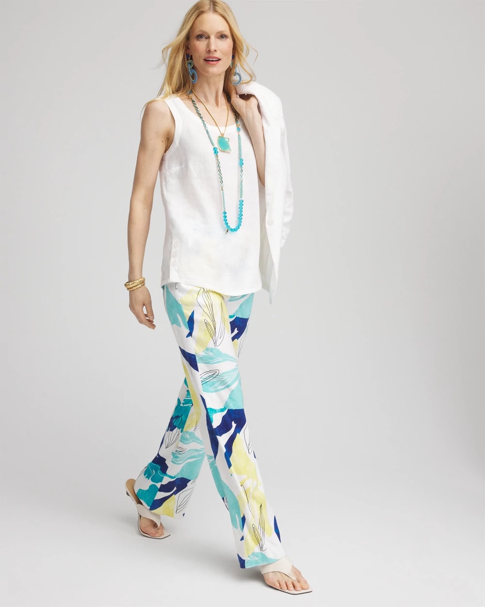 Chico's Tropical Linen Stretch Relaxed Pants ALABASTER