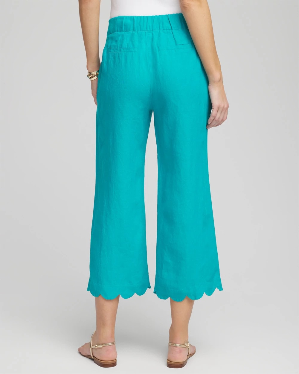 Chico's Linen Scallop Hem Crop Pants SEASPRAY