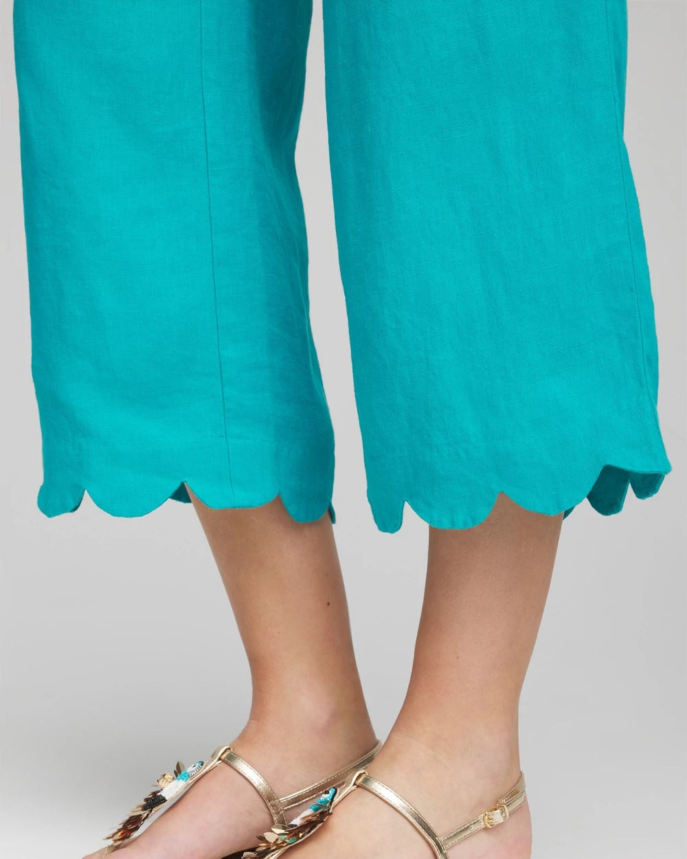 Chico's Linen Scallop Hem Crop Pants SEASPRAY