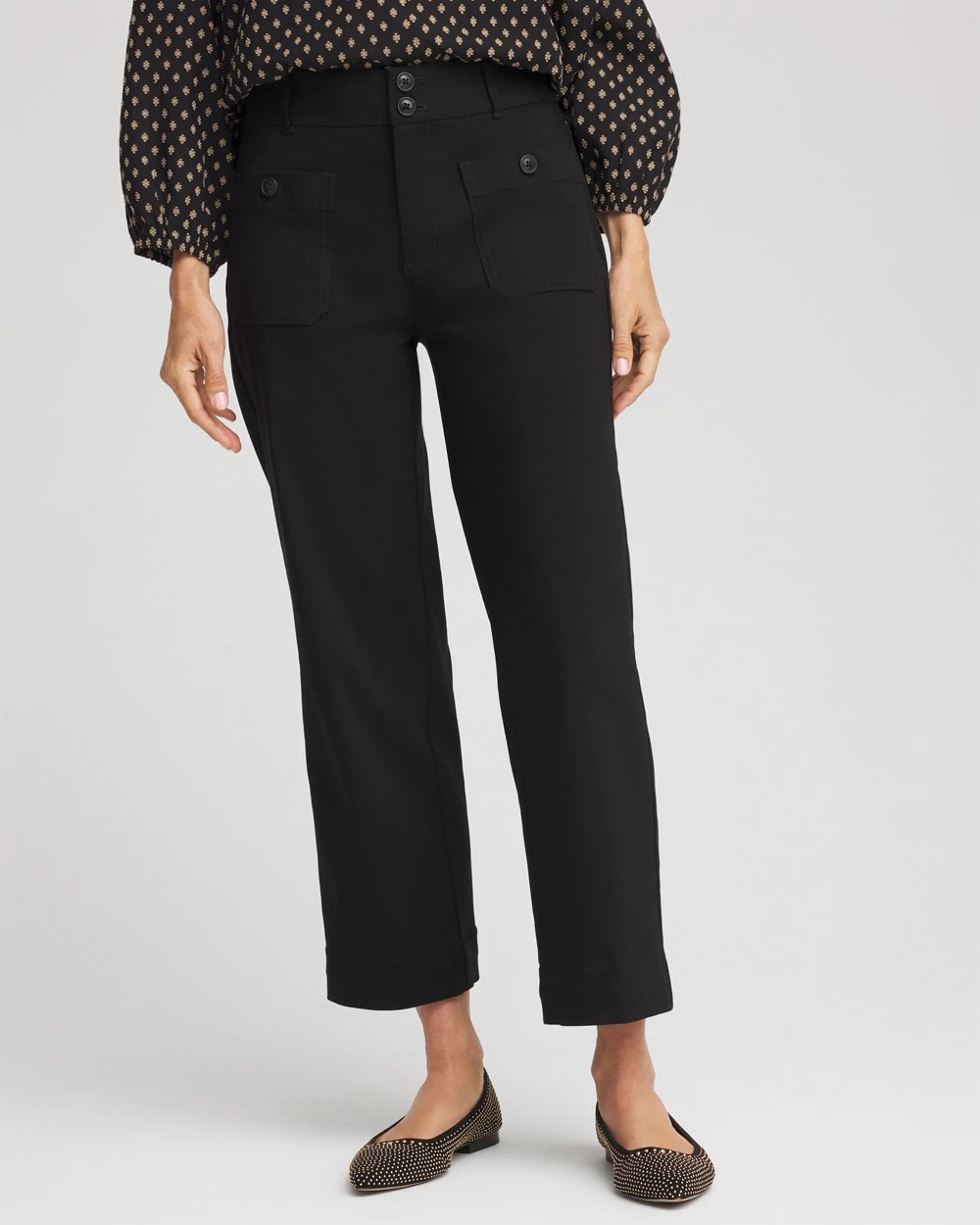 Chico's Emme Four Pocket Straight Cropped Pants BLACK