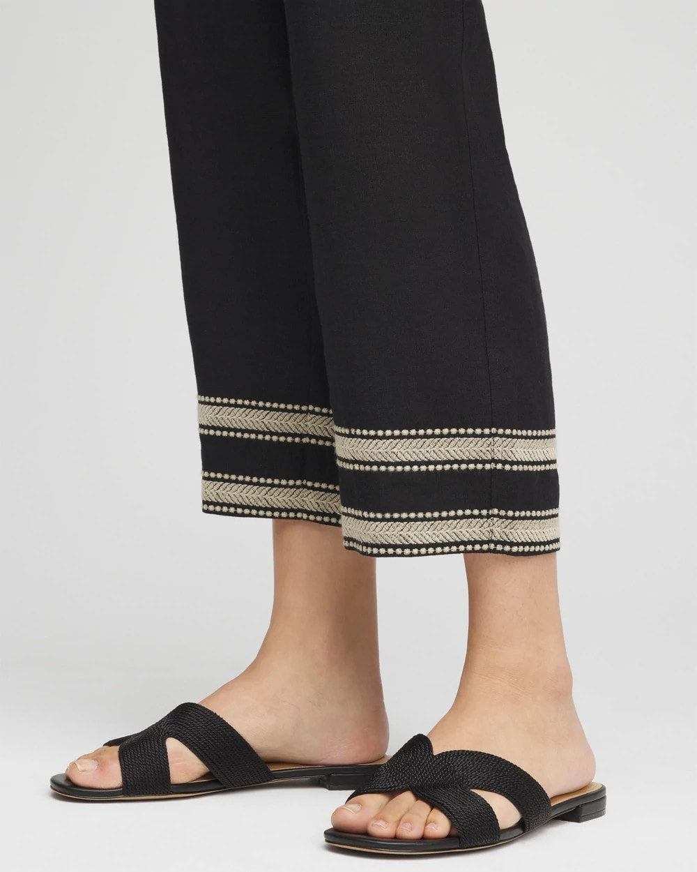 Chico's Linen Elastic Waist Cropped Pants BLACK