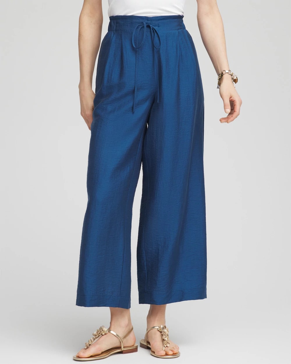 Chico's Lightweight Wide Leg Cropped Pants SEAPORT