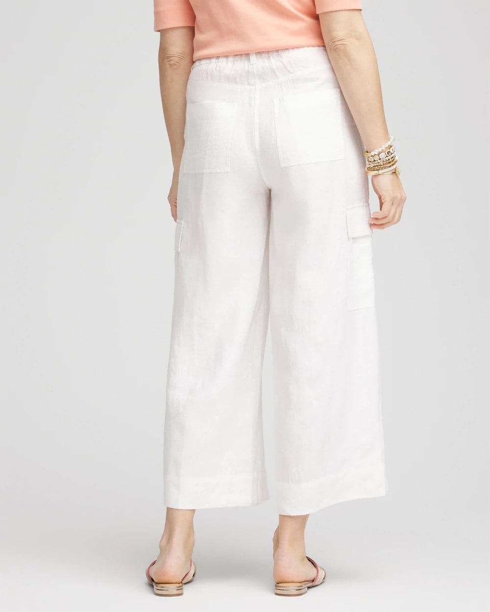 Chico's Linen Cargo Wide-Leg Cropped Pants ALABASTER