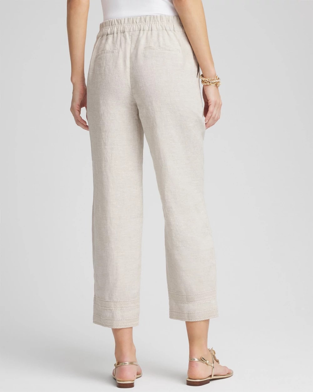Chico's Linen Pull On Waist Cropped Pants OATMEAL
