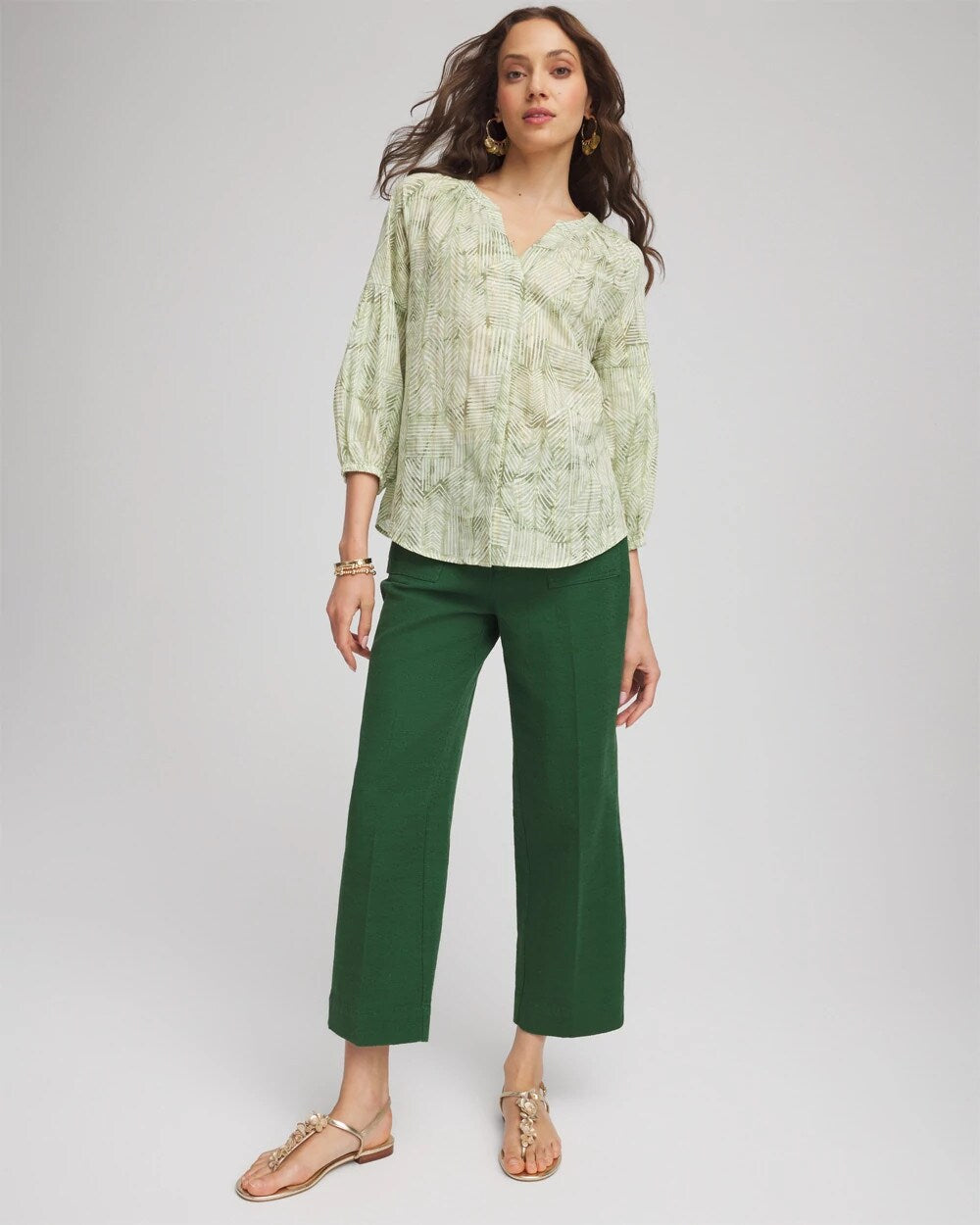 Chico's Cropped Straight-Leg Pants PALM LEAF