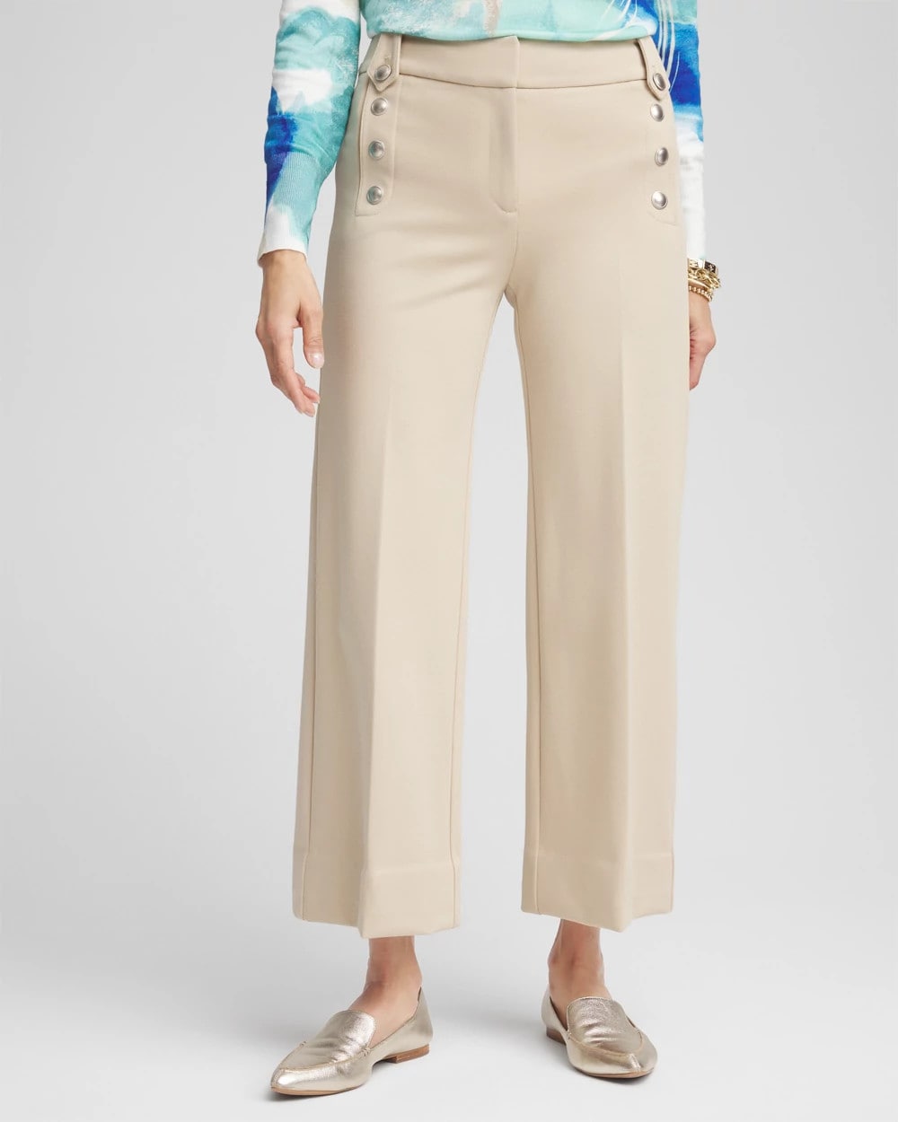 Chico's Button Knit Twill Cropped Pants WILD TRUFFLE