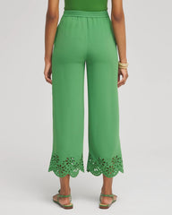 Chico's Satin Eyelet Hem Culottes VERDANT GREEN