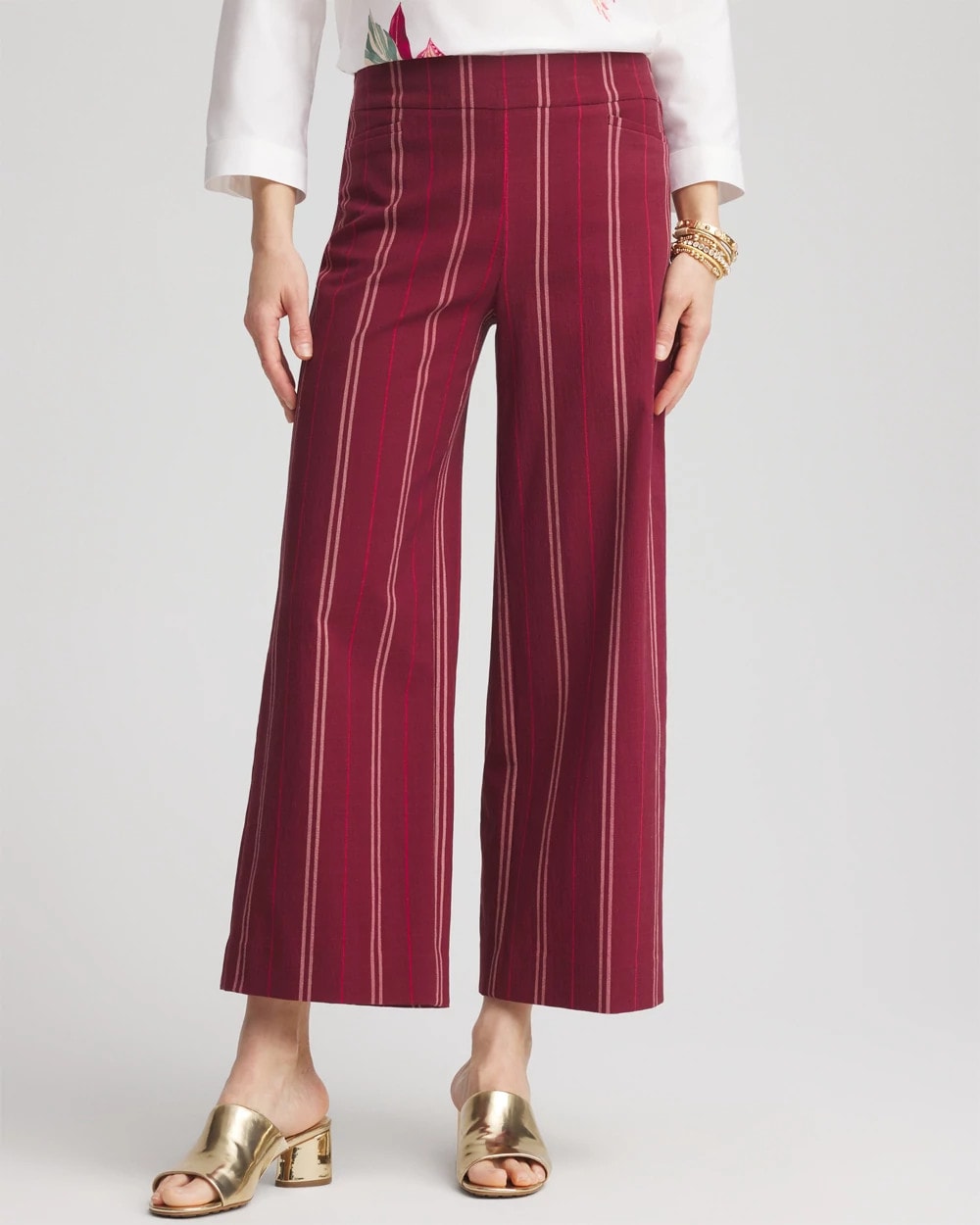 Chico's Brigitte™ Striped Slub Wide-Leg Cropped Pants BLACKCURRANT