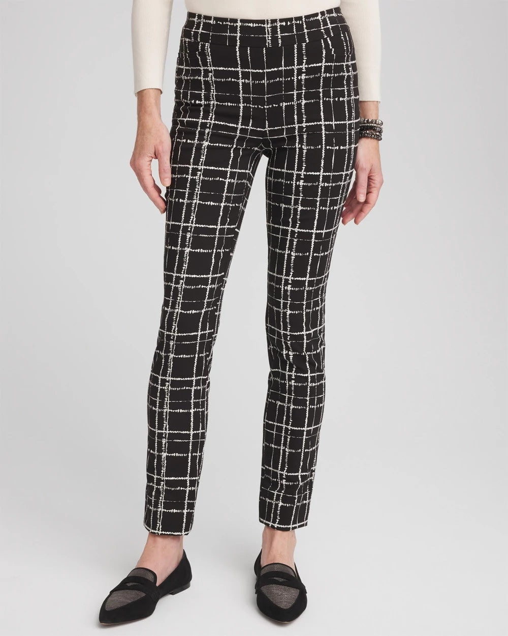 Chico's Brigitte Plaid Slim Ankle Pants BLACK