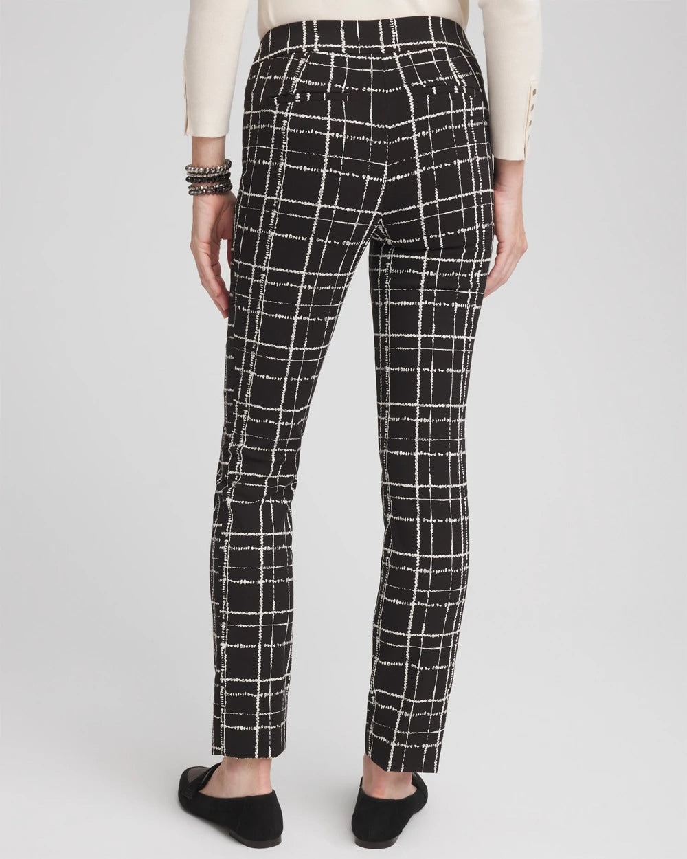 Chico's Brigitte Plaid Slim Ankle Pants BLACK