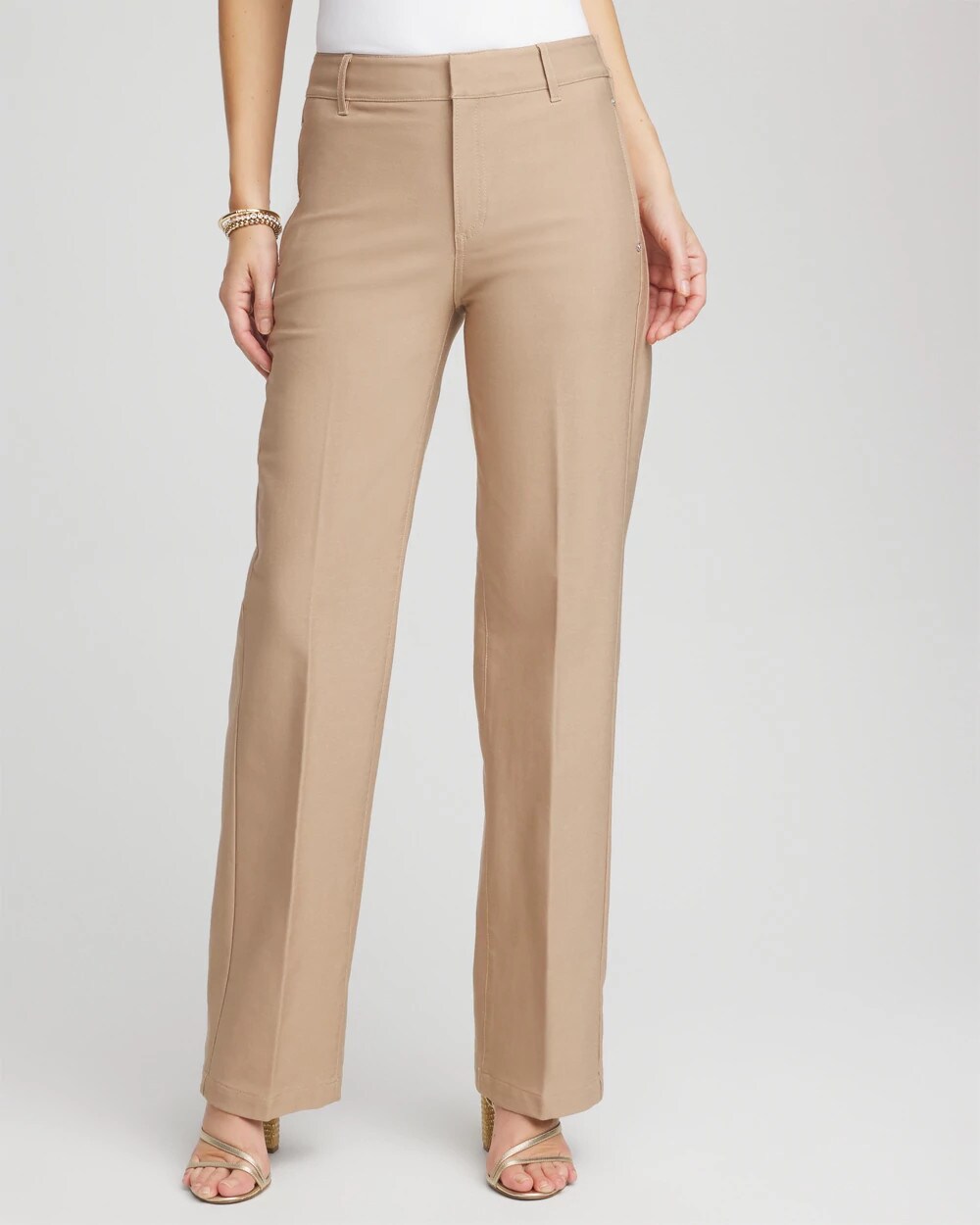 Chico's Petite Cotton Straight-Leg Trousers CATTAIL BROWN