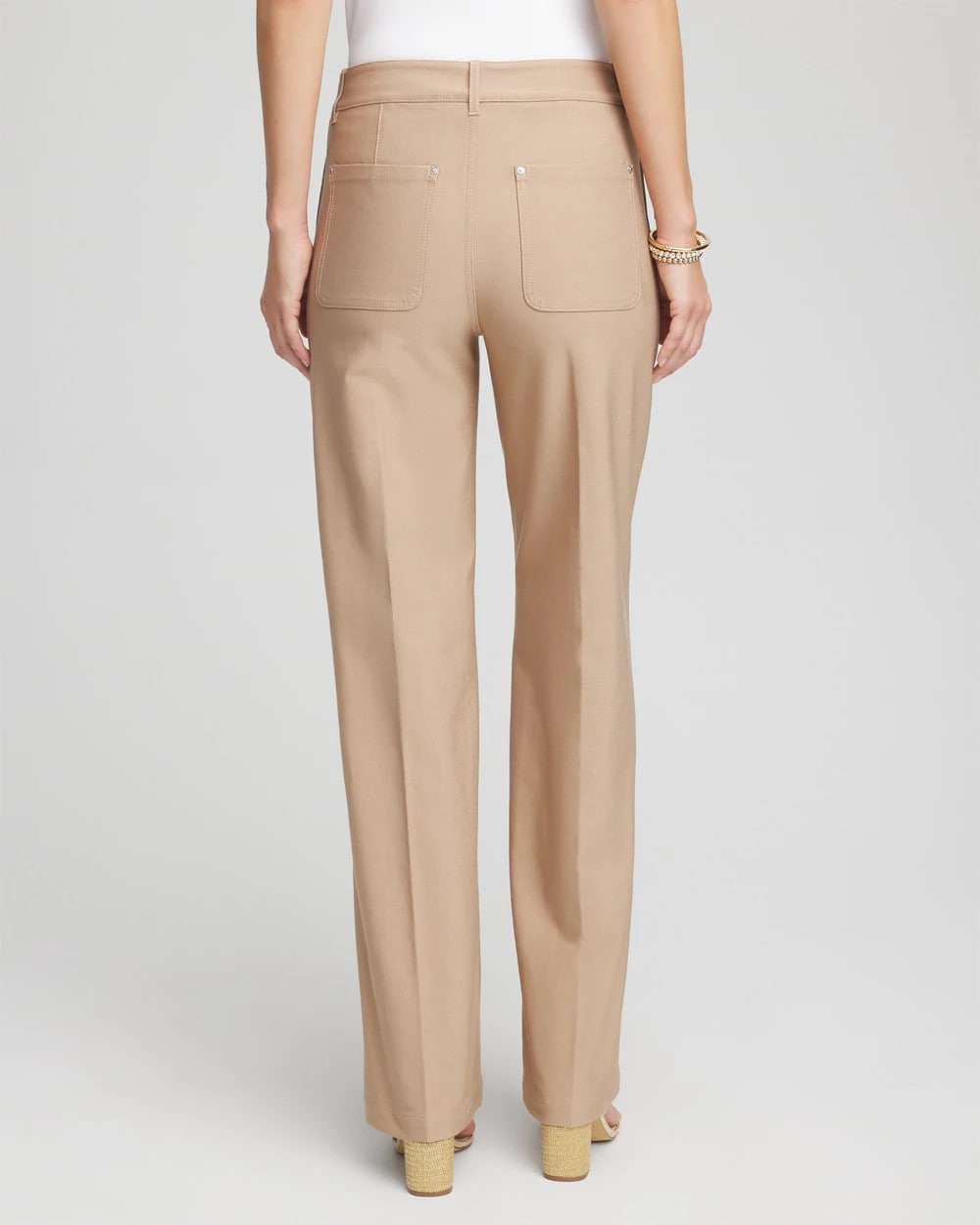 Chico's Petite Cotton Straight-Leg Trousers CATTAIL BROWN