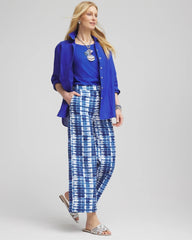 Chico's Tie-Dye Linen Cropped Pants BLUE