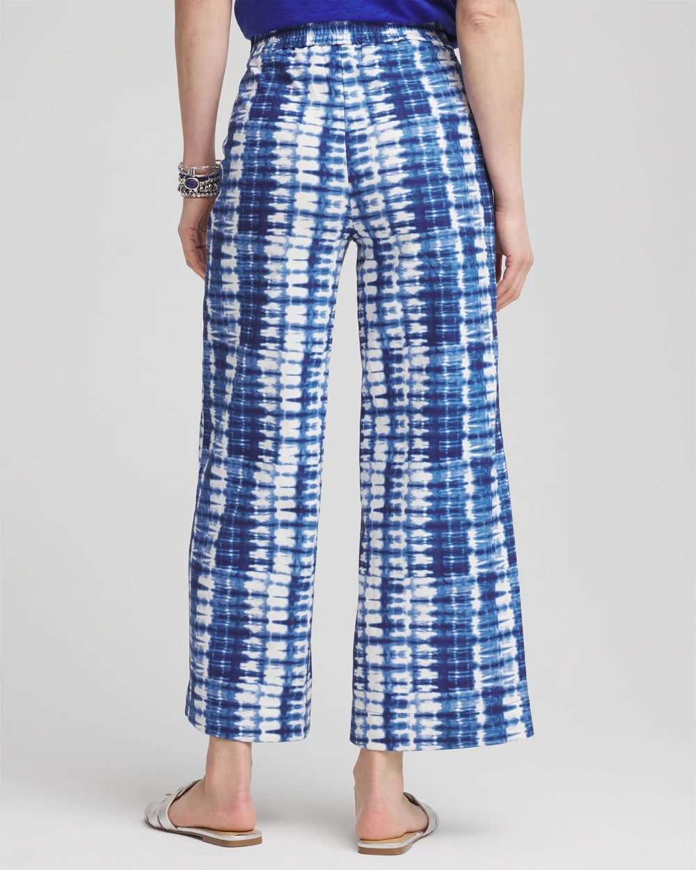 Chico's Tie-Dye Linen Cropped Pants BLUE